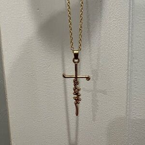 Gold Faith Cross Pendant Necklace